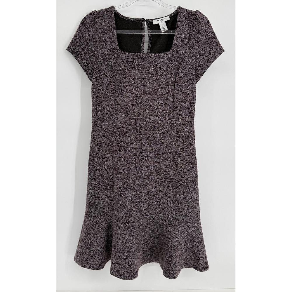 White House Black Market Purple Marled Knit Square Neck Ruffle Hem Dress Sz 4